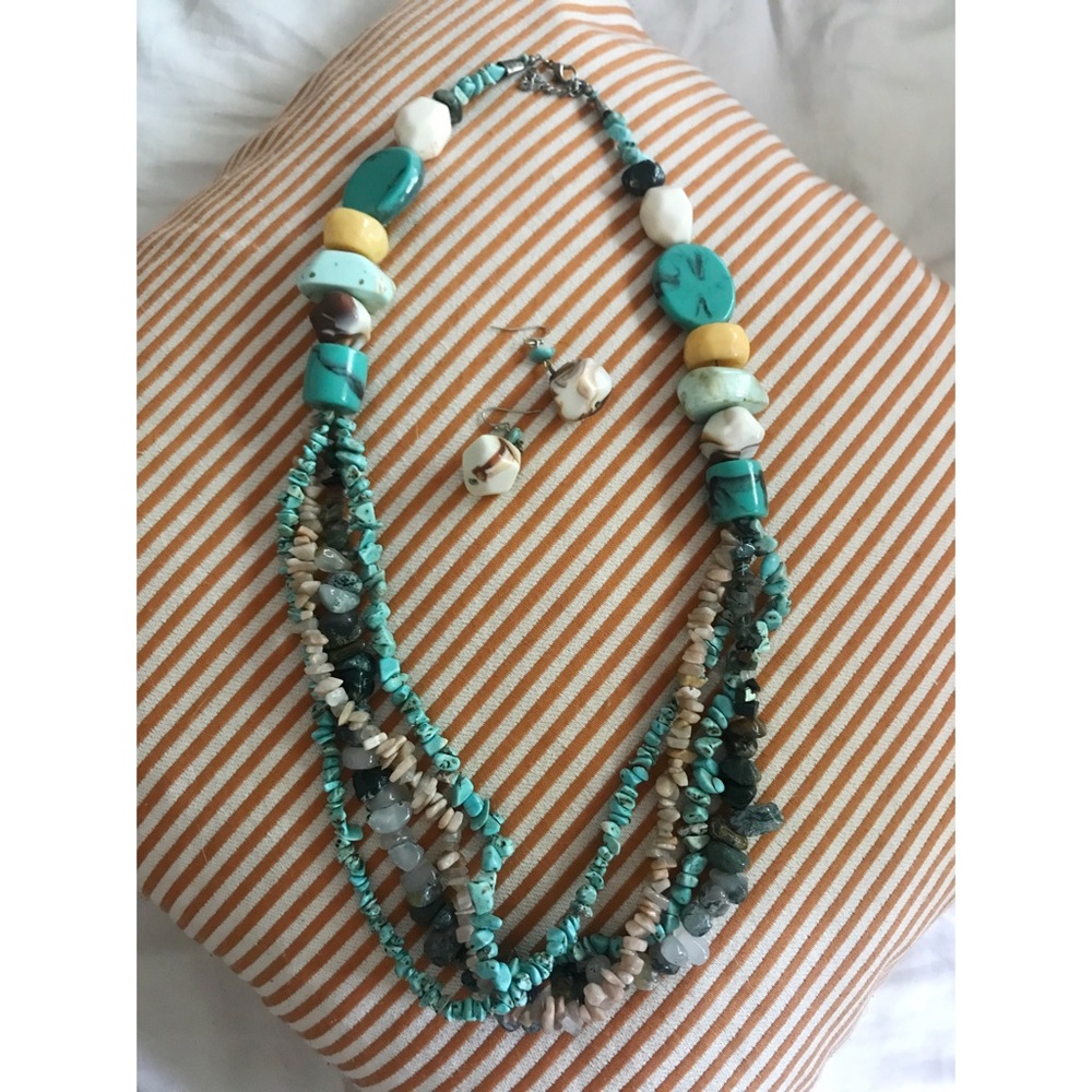 Vintage circa 2010, Tropical Island Style Statement Necklace + Dangle Earrings